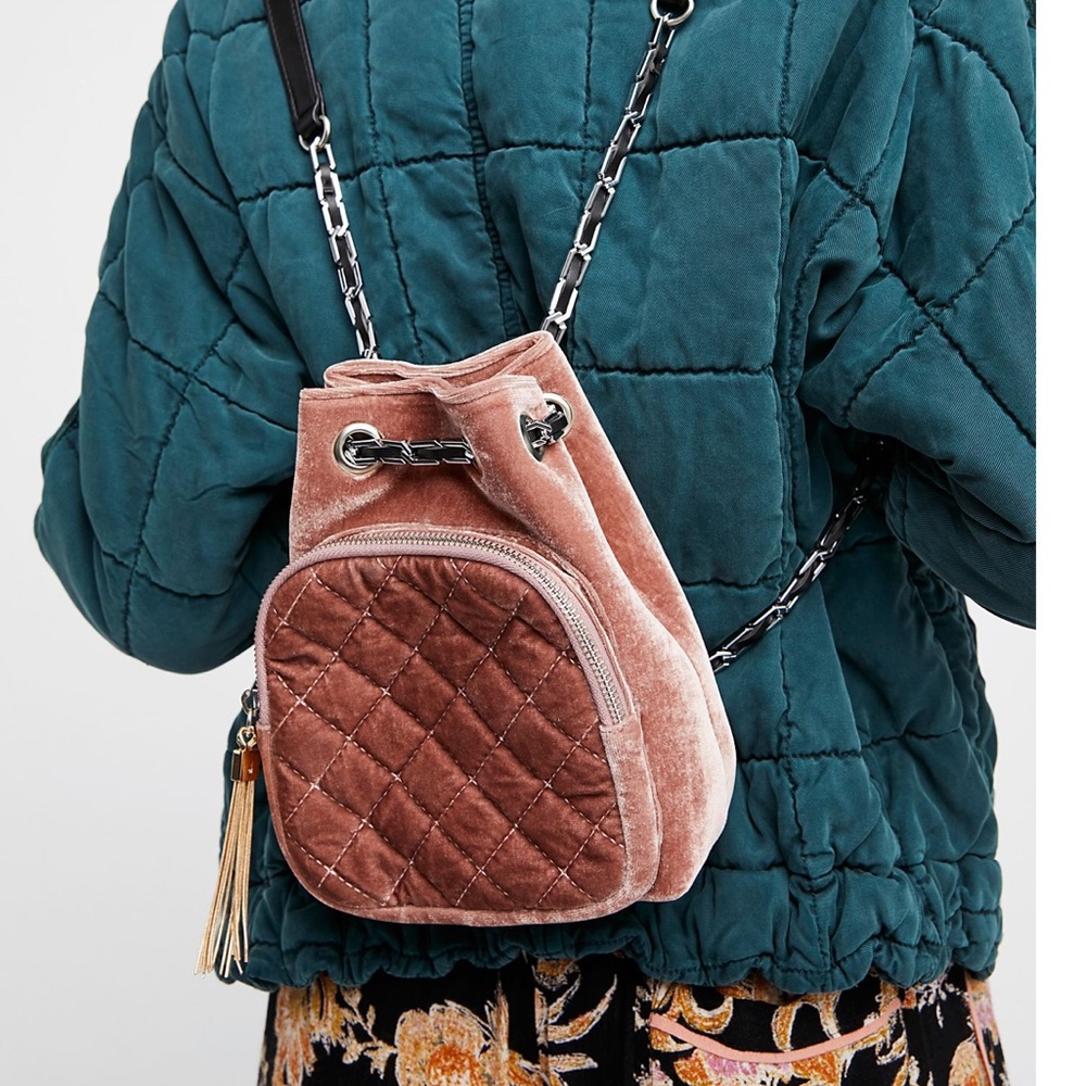 Free People Pink Velvet Mini Backpack